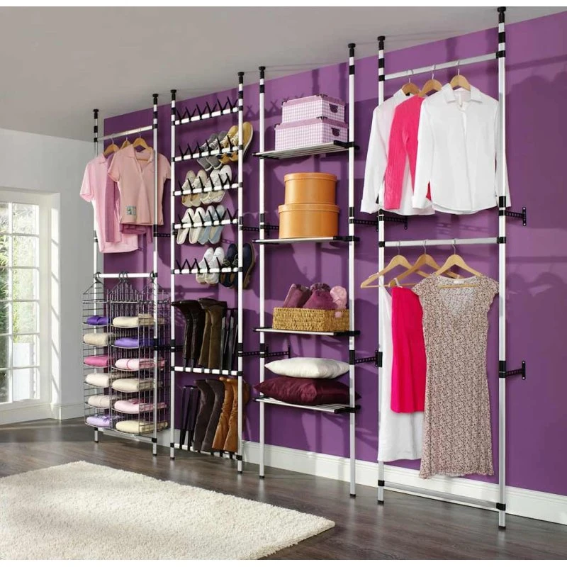 vidaXL teleskopisk garderobesystem i aluminium med stænger og hylde, sølv