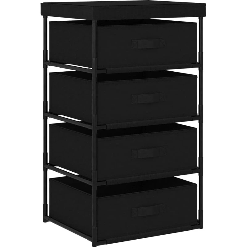 vidaXL opbevaringsmøbel med 4 stofkurve, sort 45x38x80 cm