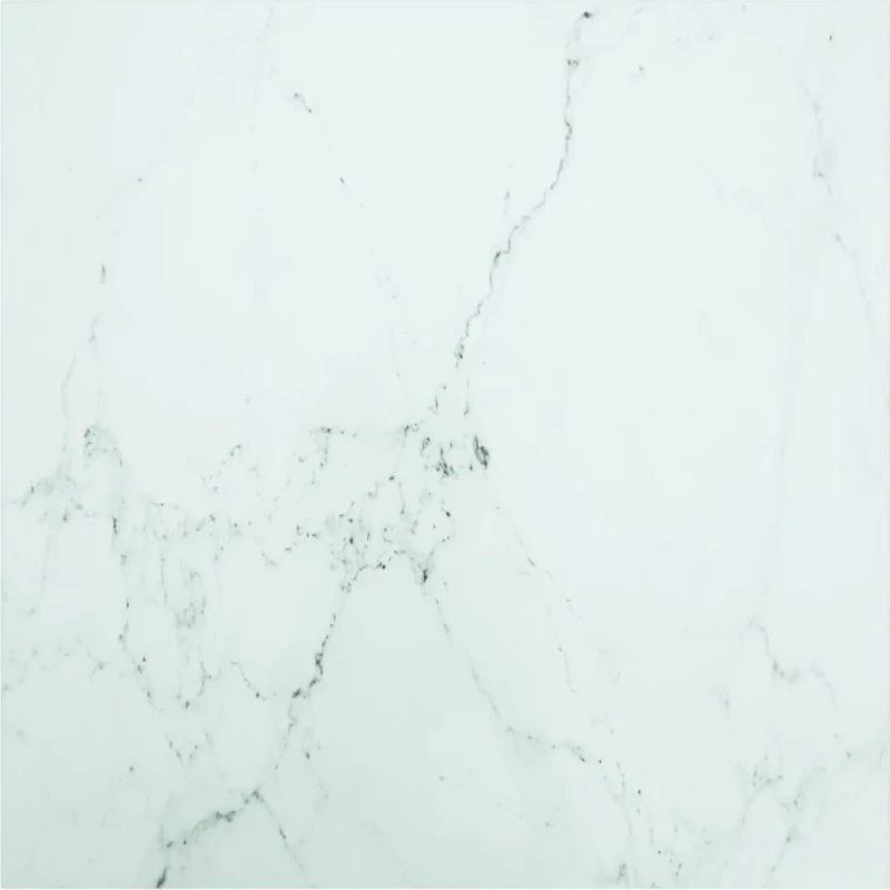 vidaXL bordplade 80x80 cm 6 mm hærdet glas marmordesign hvid