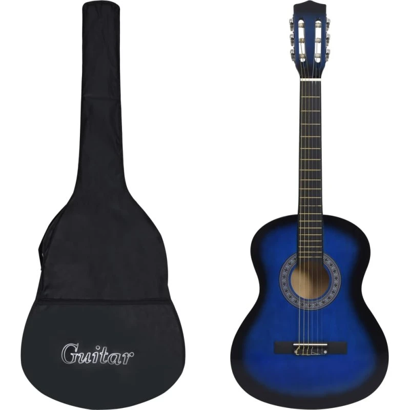 vidaXL klassisk guitar 3/4 (36") blå med taske