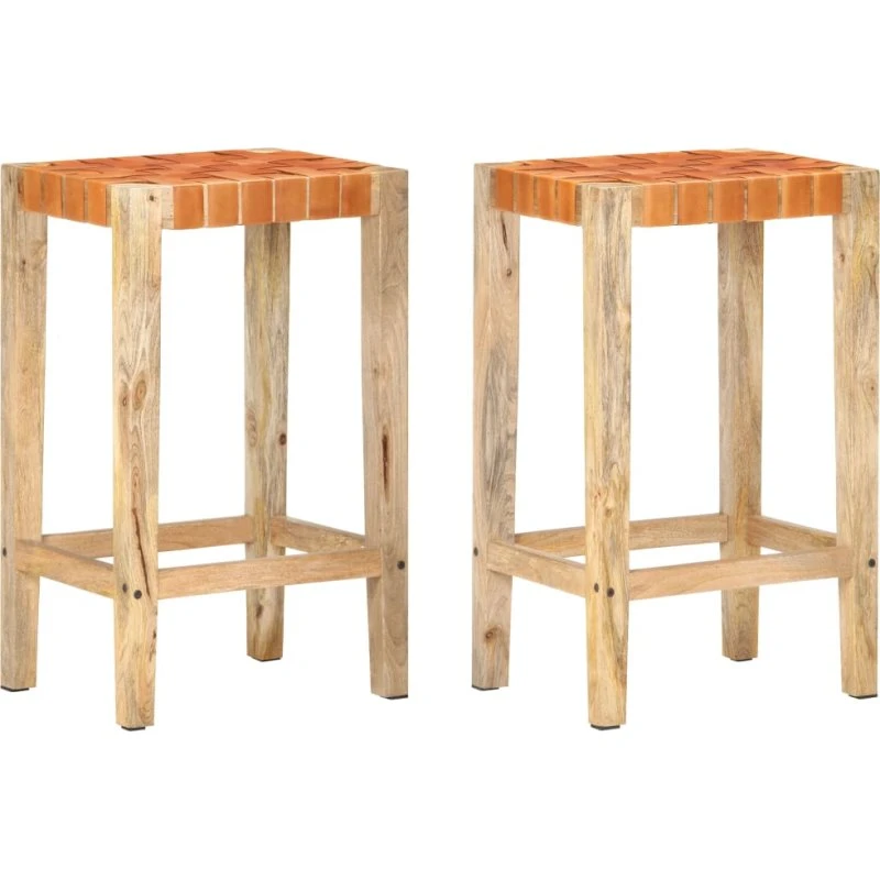 Barstol i ægte læder, brun 60 cm