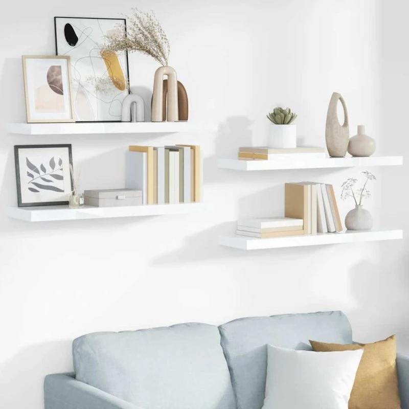 vidaXL væghylder 4 stk. 80x23,5x3,8 cm MDF hvid højglans