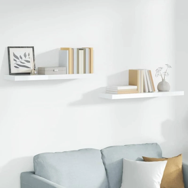 vidaXL Væghylder 2 stk. 90x23,5x3,8 cm MDF Hvid Højglans