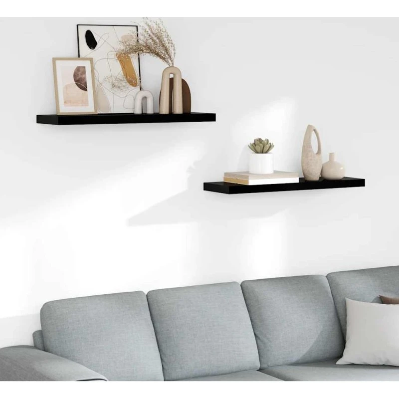 vidaXL væghylder 2 stk. 80x23,5x3,8 cm MDF sort højglans