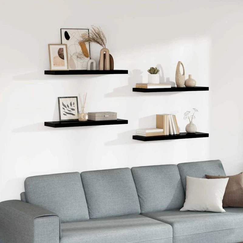 vidaXL væghylder 4 stk. 80x23,5x3,8 cm MDF sort højglans