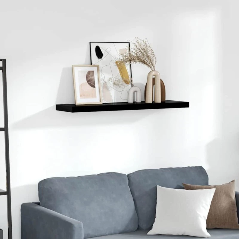 vidaXL væghylde 90x23,5x3,8 cm MDF sort højglans