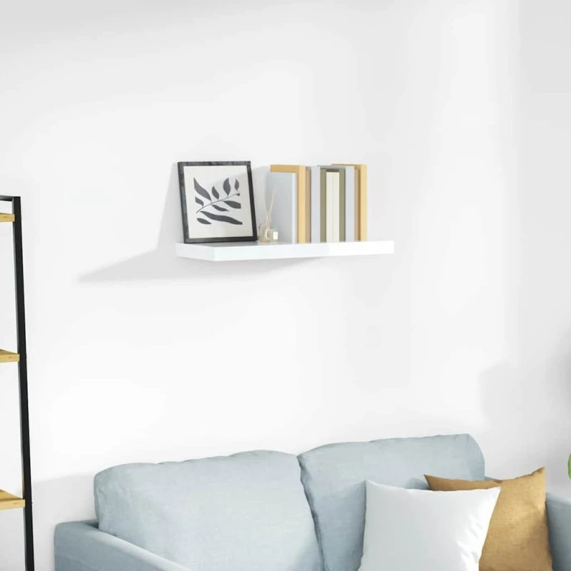 vidaXL væghylde MDF hvid højglans 60x23,5x3,8 cm