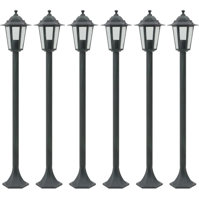 vidaXL Havestolpelamper 6 stk E27 110 cm Aluminium Mørkegrøn
