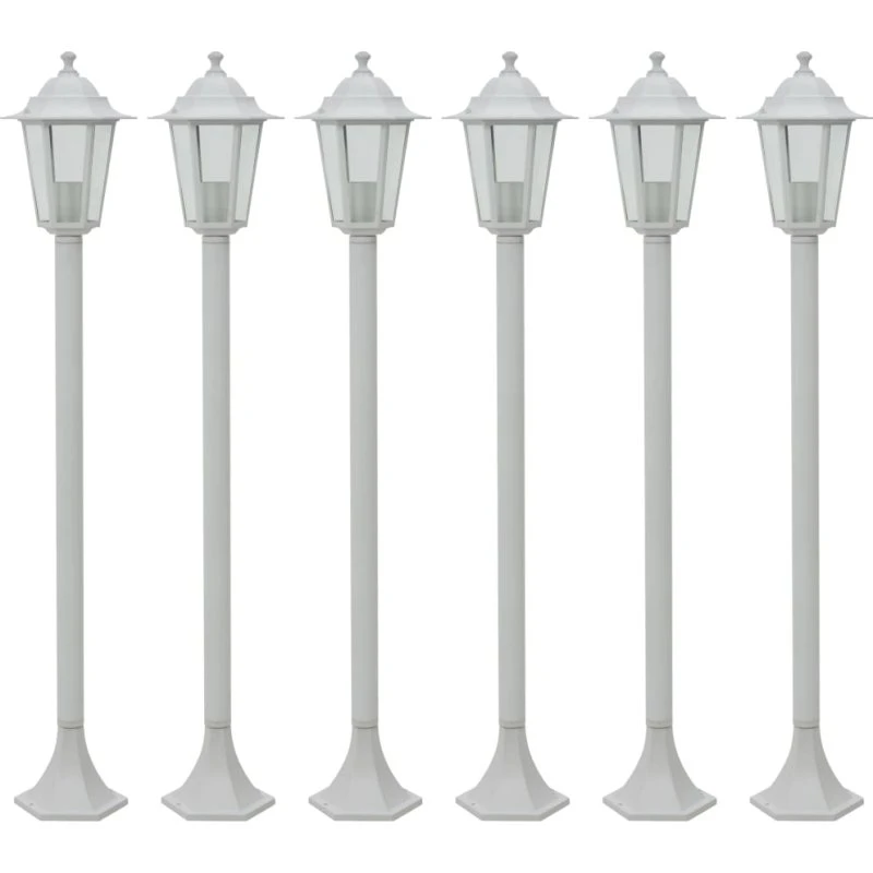vidaXL Havestolpelamper 6 stk E27 110 cm Aluminium Hvid