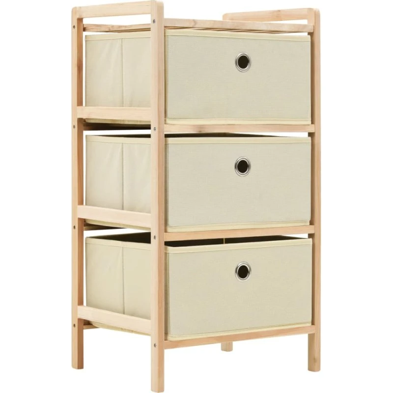 vidaXL opbevaringsstativ i cedertræ med 3 stofkurve, beige