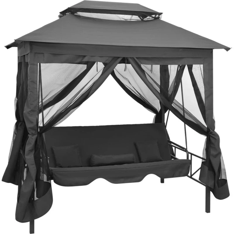 vidaXL konvertibel gyngesofa med baldakin 220x160x240 cm antracit