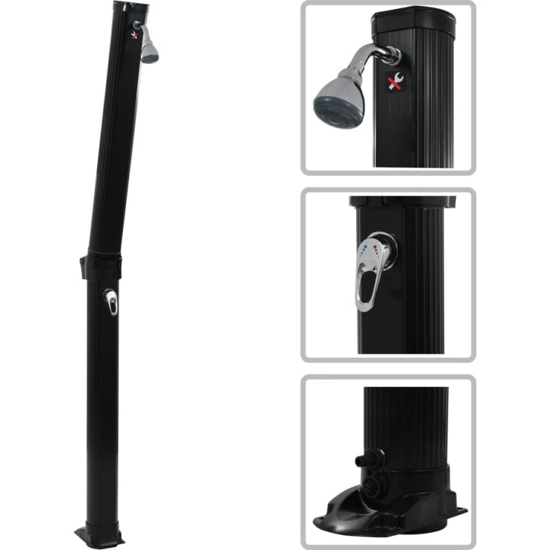 vidaXL solopvarmet bruser foldbar 214 cm, 23 L, sort