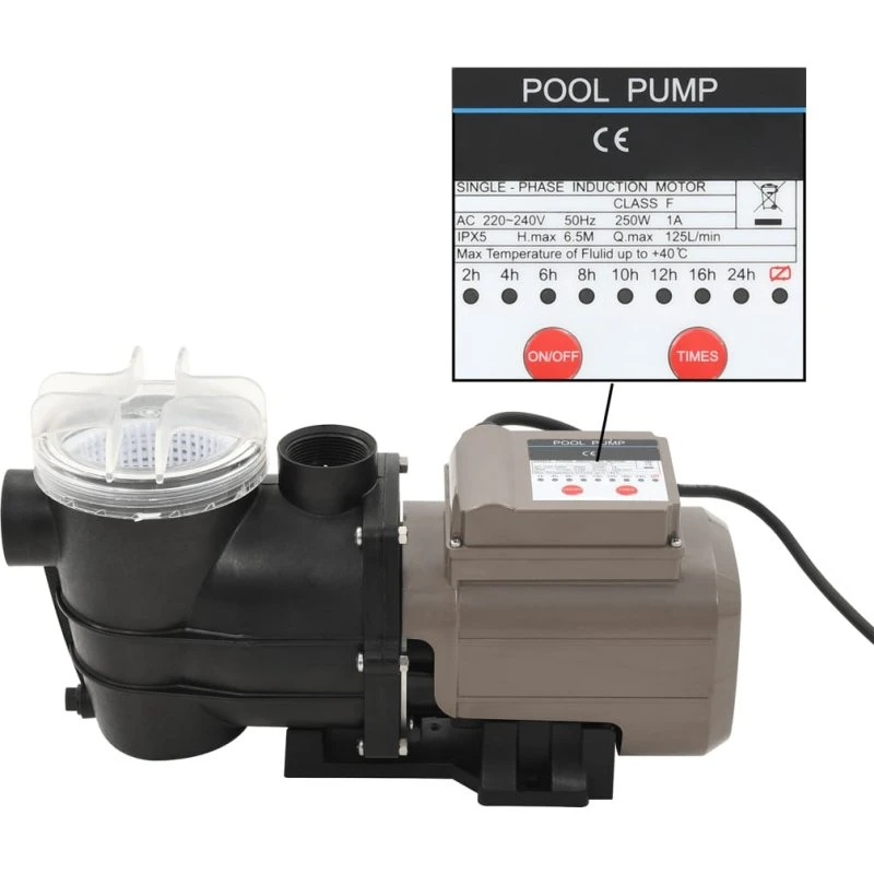 vidaXL poolpumpe med timer 0,25 HK 8000 l/t - sort