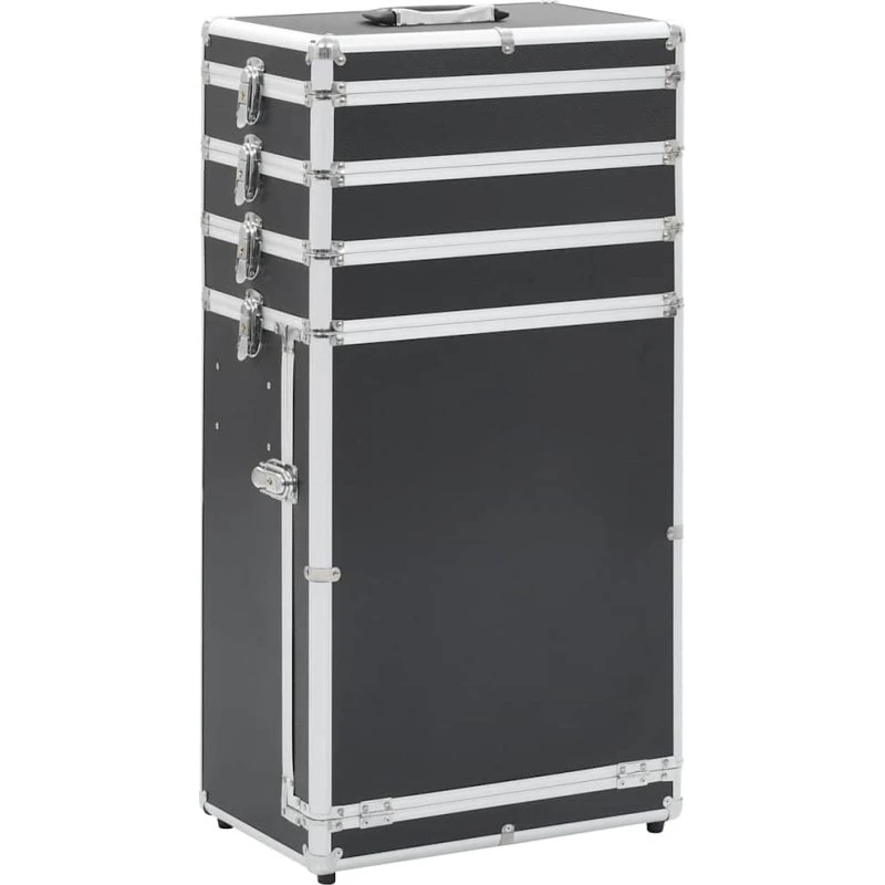 vidaXL makeupkuffert i aluminium, sort – 4 niveauer