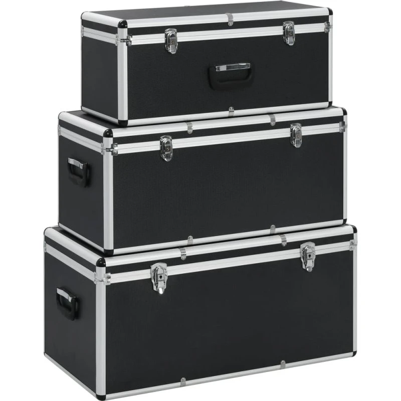 vidaXL opbevaringskufferter 3 stk. aluminium, sort