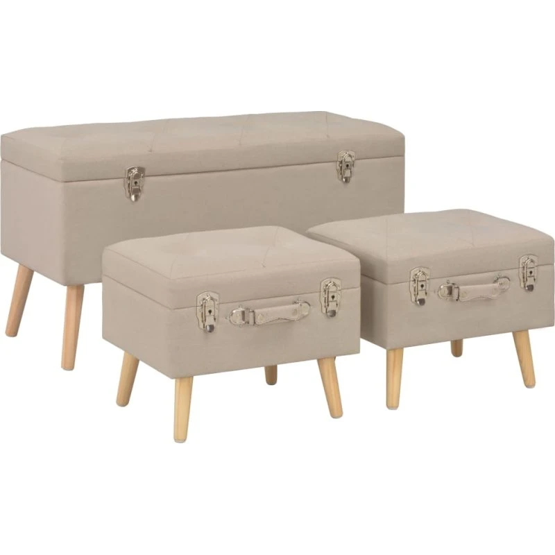 vidaXL opbevaringstaburetter 3 stk. i stof, beige