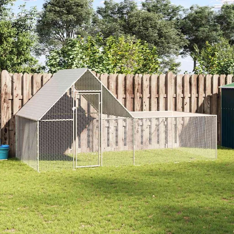 vidaXL hønsegård 4×2×2 m galvaniseret stål, sølvmat