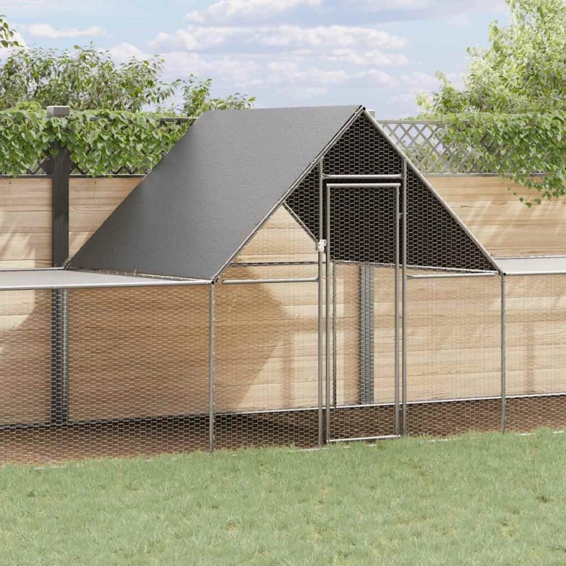 vidaXL hønsegård 10×2×2 m galvaniseret stål, sølvmat