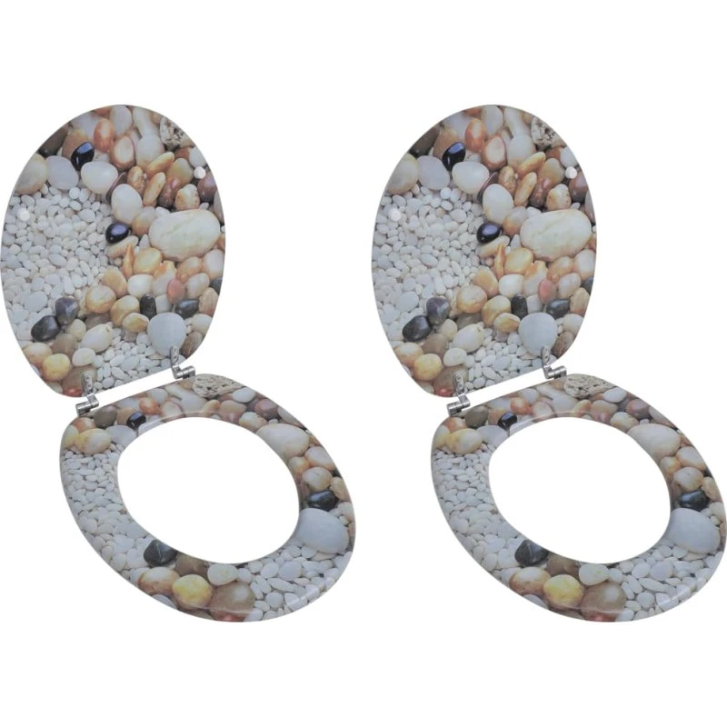 vidaXL 2-pak toiletsæder småstensdesign MDF med krom-zink hængsler