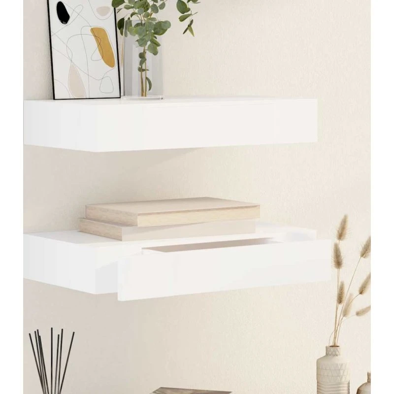 vidaXL svævende væghylder med skuffer 2 stk. 48 cm, hvid