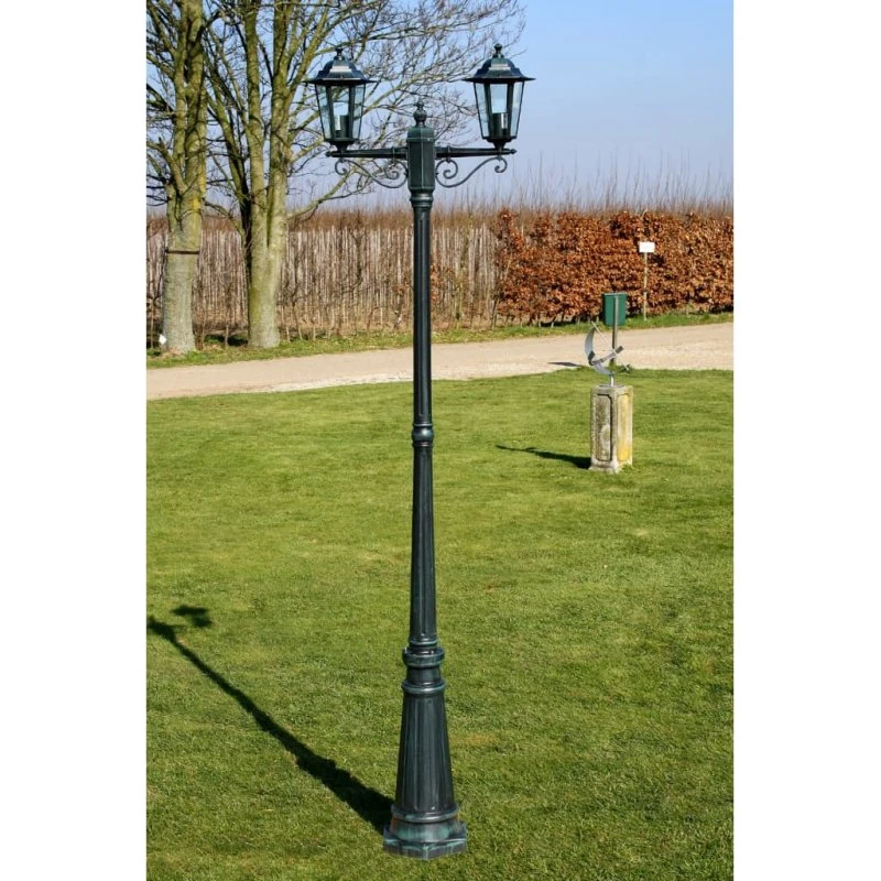 vidaXL Lygtepæl 2 arme 215 cm aluminium mørkegrøn/sort