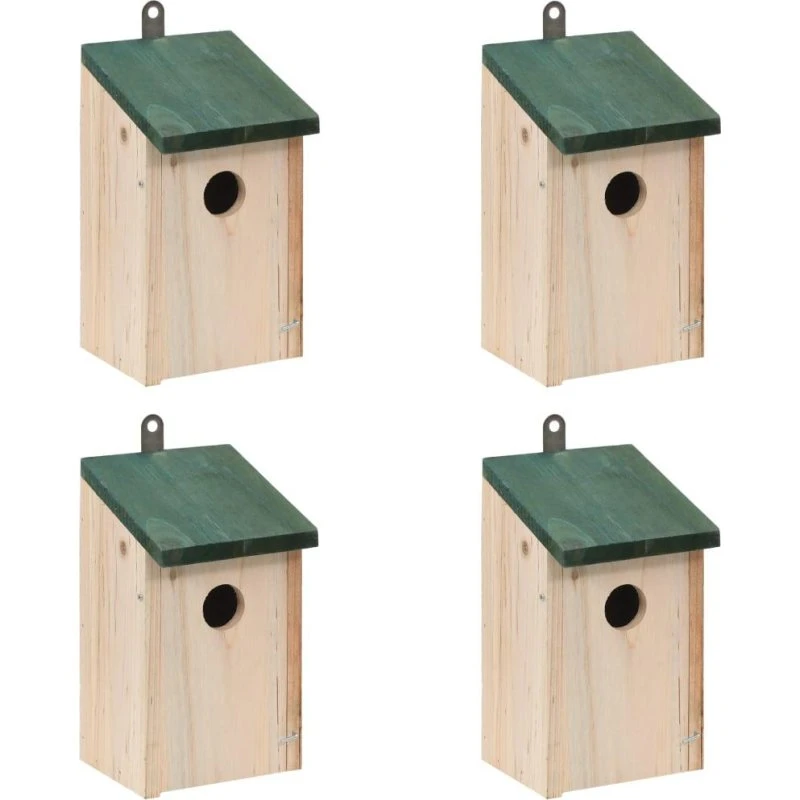 vidaXL fuglehuse 4 stk. træ 12x12x22 cm, grønt tag