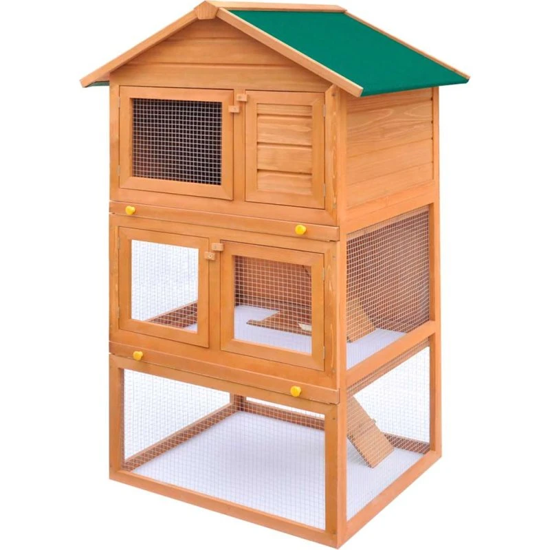 vidaXL udendørs kaninbur i træ, 3 niveauer til små kæledyr