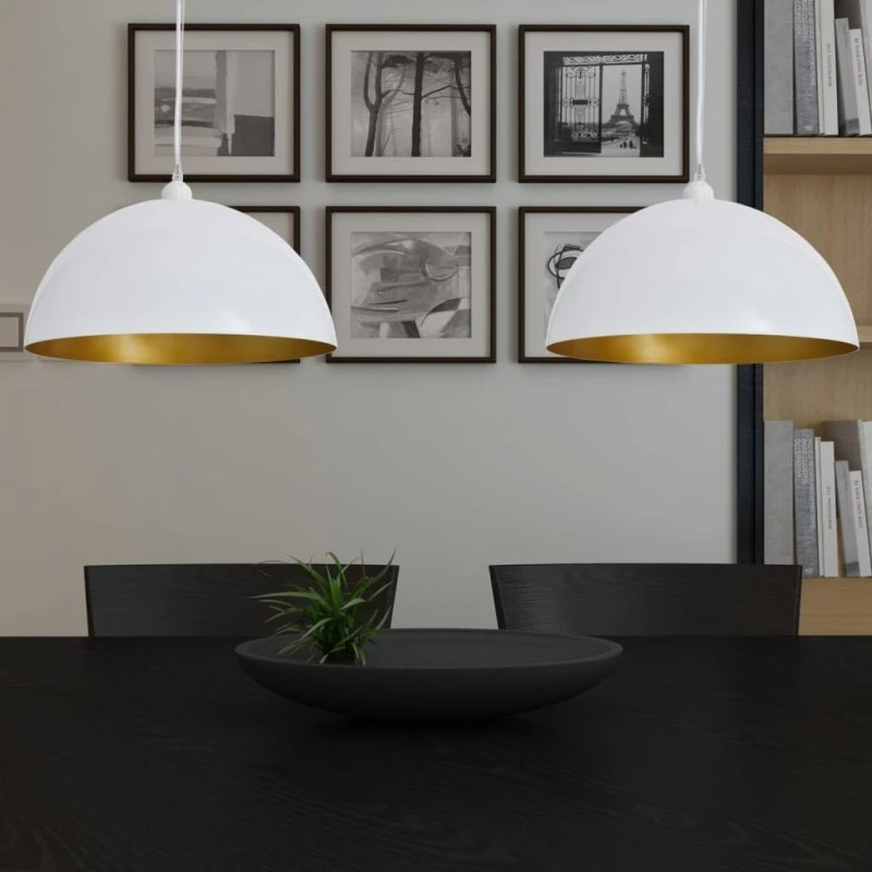 vidaXL loftslampe halvkugle 2 stk. højdejusterbar hvid/guld