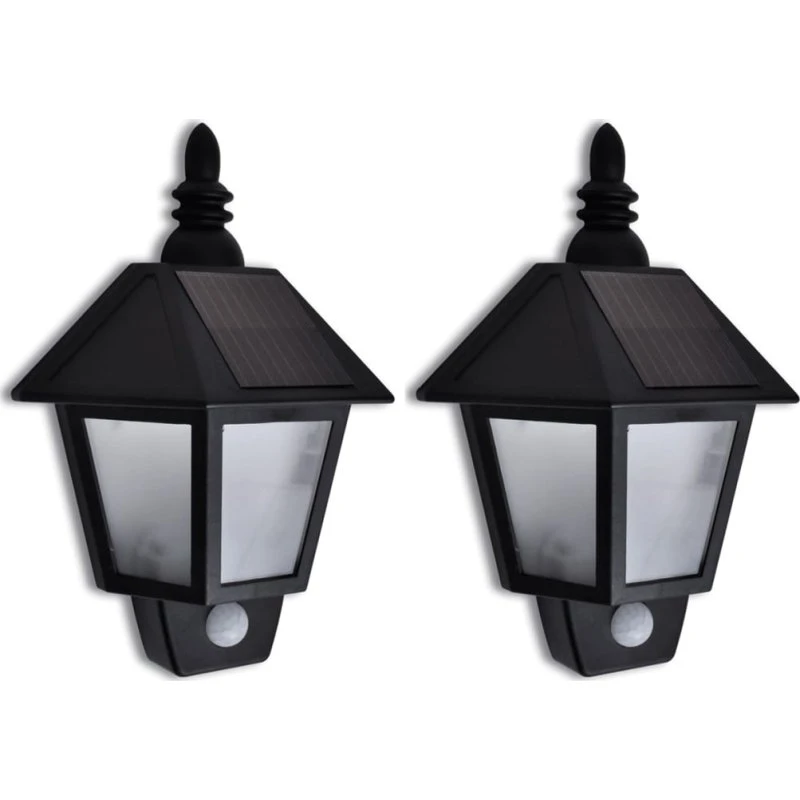 vidaXL soldrevet væglampe med bevægelsessensor, 2 stk.