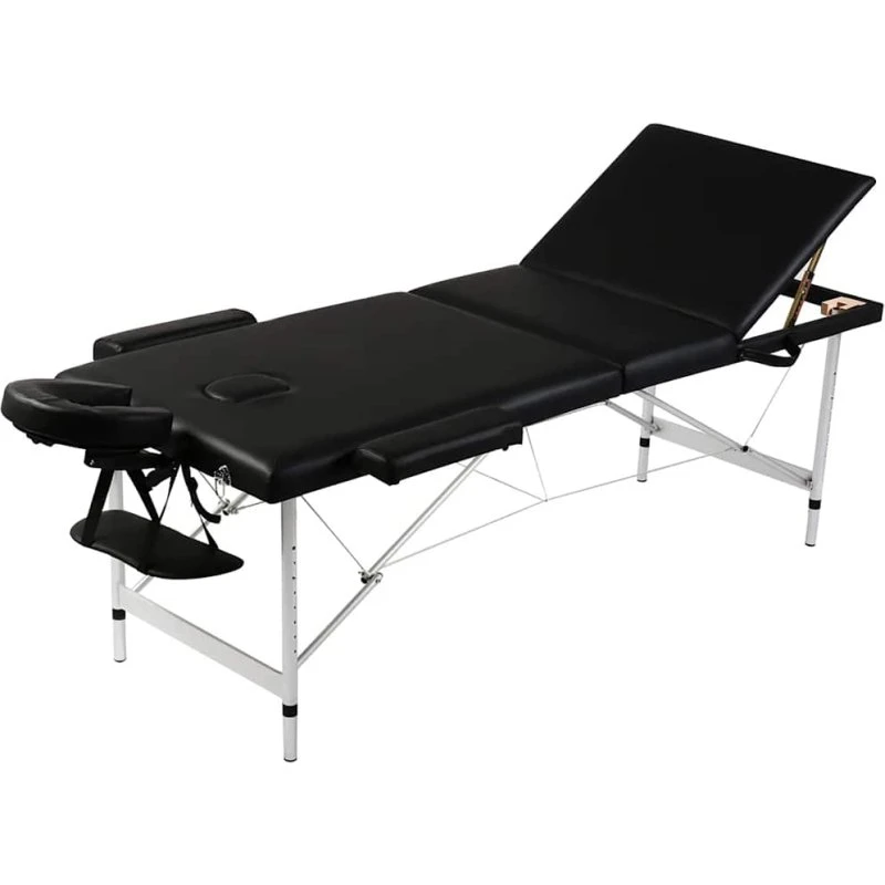 Sammenfoldeligt 3-zonet massagebord, sort - aluminiumramme