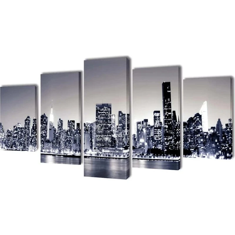 Kanvas New York Skyline 100x50 cm – 5-panel, sort/hvid
