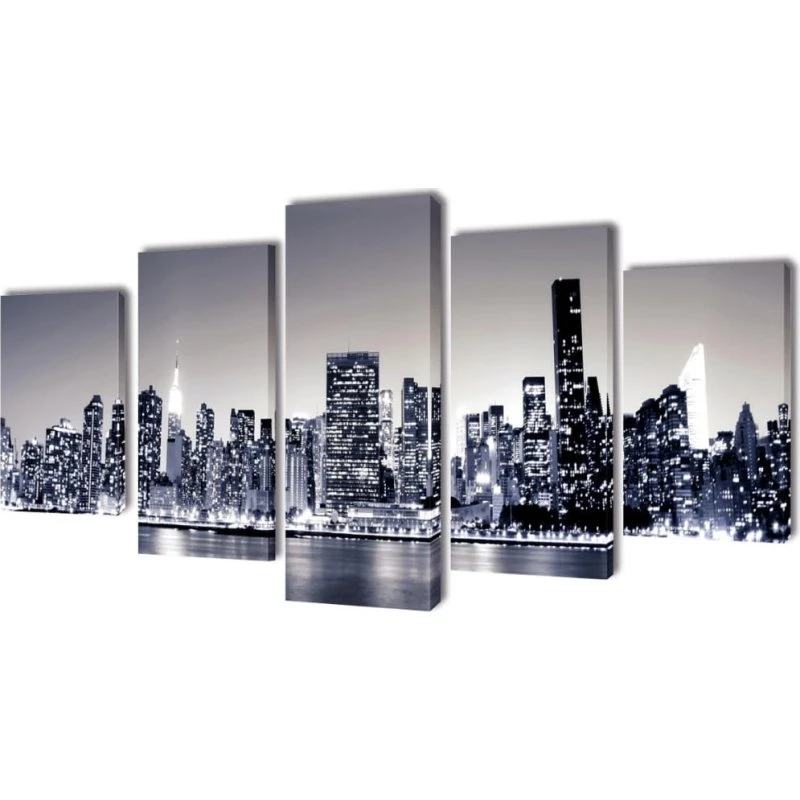 New York Lærredsprint Skyline 200x100 cm, 5-panel (sort/hvid)