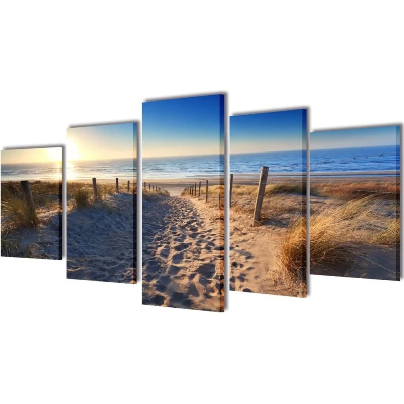 vidaXL lærredsbillede 5-panel 200x100 cm – sandstrand
