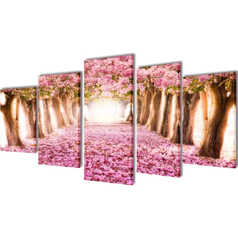 Kanvas Lærredsprint 5-panel Kirsebærblomst 200x100 cm