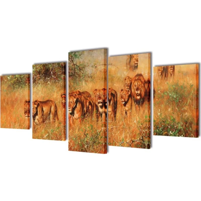 Kanvas Lærredsbillede 100x50 cm – Løve, 5-panel