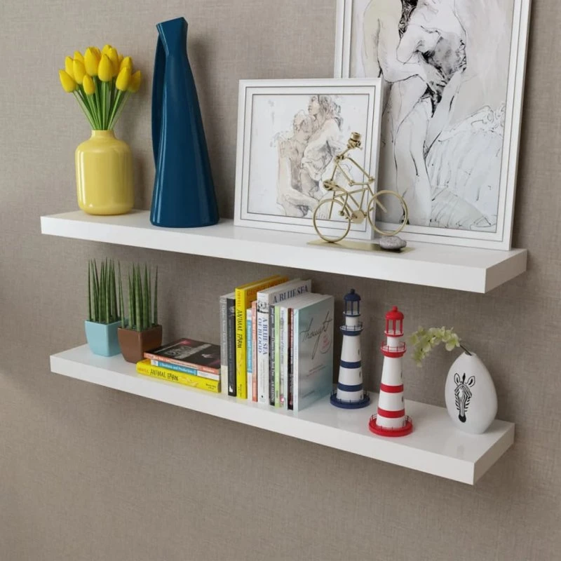 vidaXL væghylder 2 stk. MDF hvid 100x20 cm