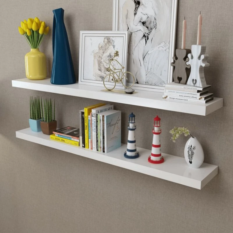 vidaXL væghylder 2 stk. MDF 120 cm hvid