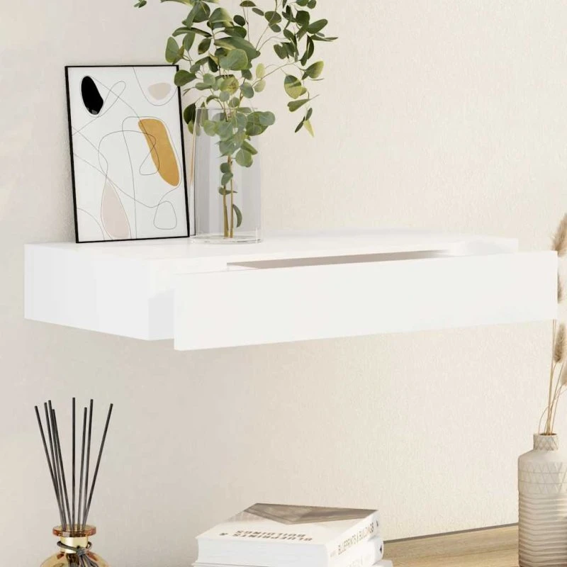 vidaXL væghylde m. 1 skuffe i MDF 48 cm – hvid