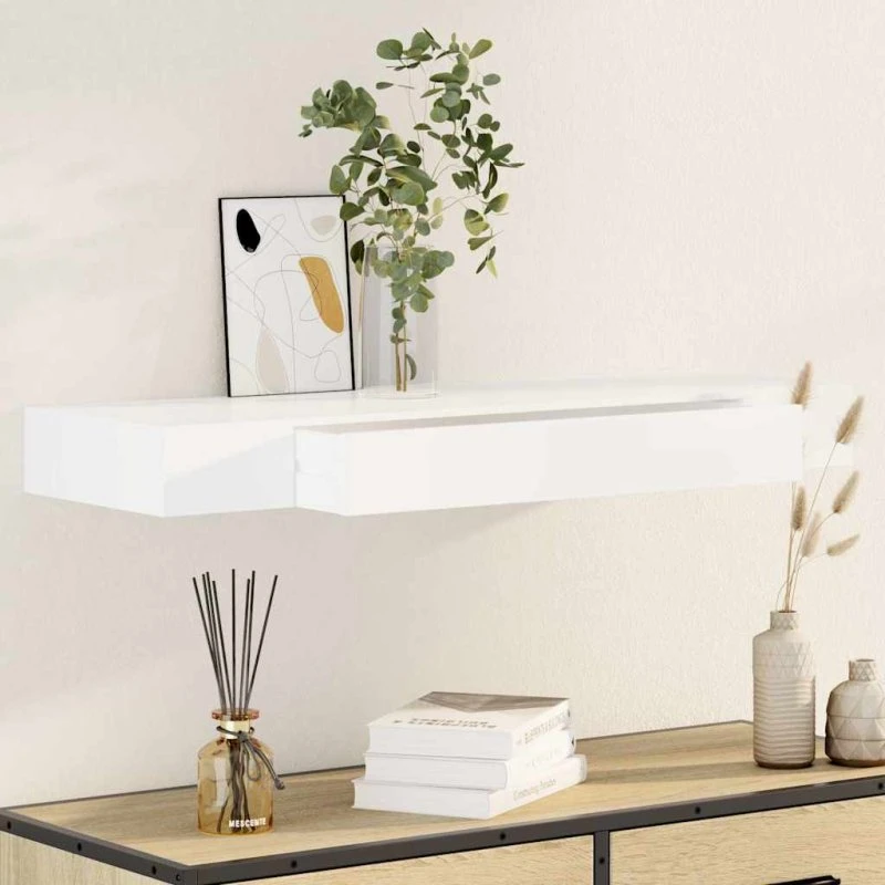 vidaXL væghylde MDF 1 skuffe hvid 80 cm