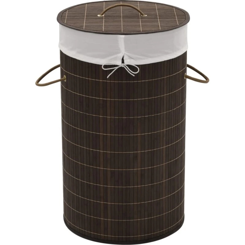 vidaXL Rund vasketøjskurv i bambus, mørkebrun Ø35×60 cm