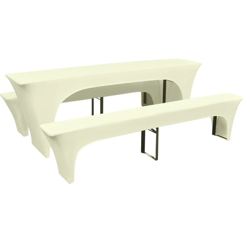 vidaXL elastisk betræk til langbord og bænke, 3 dele - creme