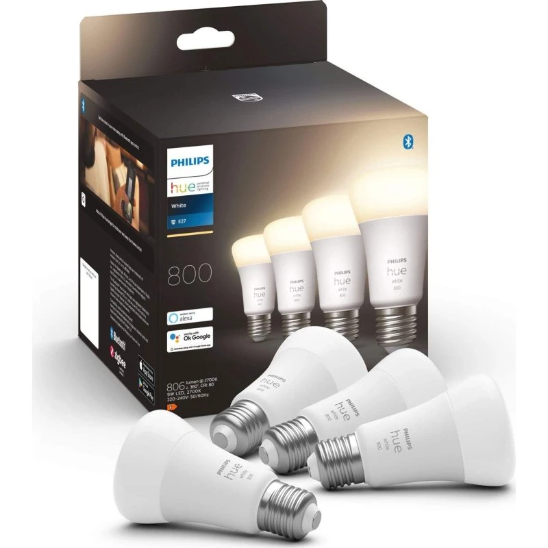Philips Hue White E27 A60 800 lm 4-pak