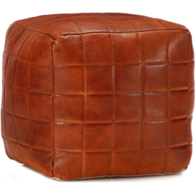 Puf 40x40x40 cm ægte gedeskind, gyldenbrun/mørkebrun