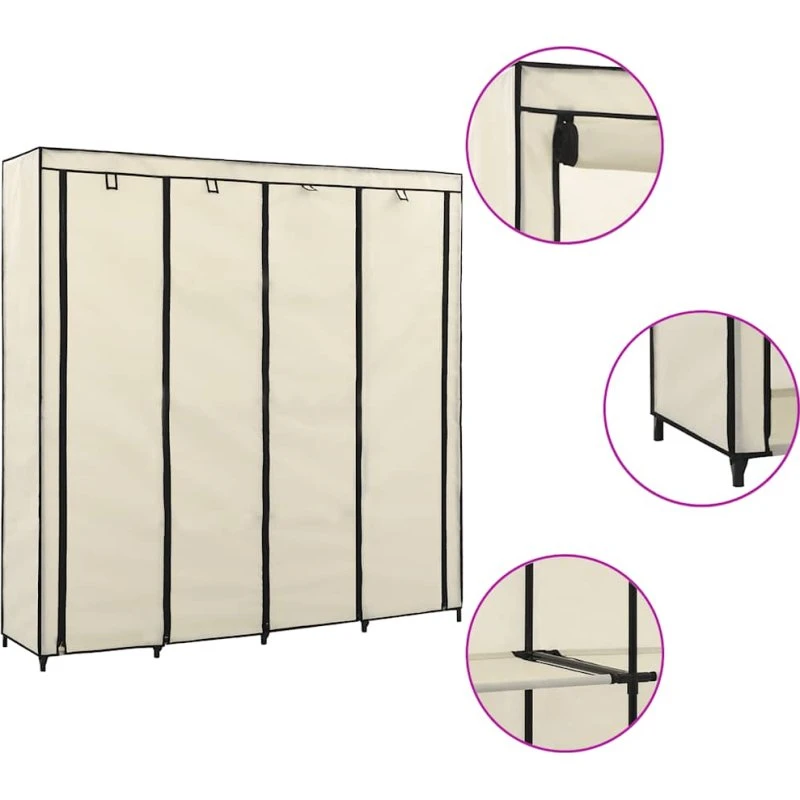 vidaXL klædeskab 4 rum 175x45x170 cm creme