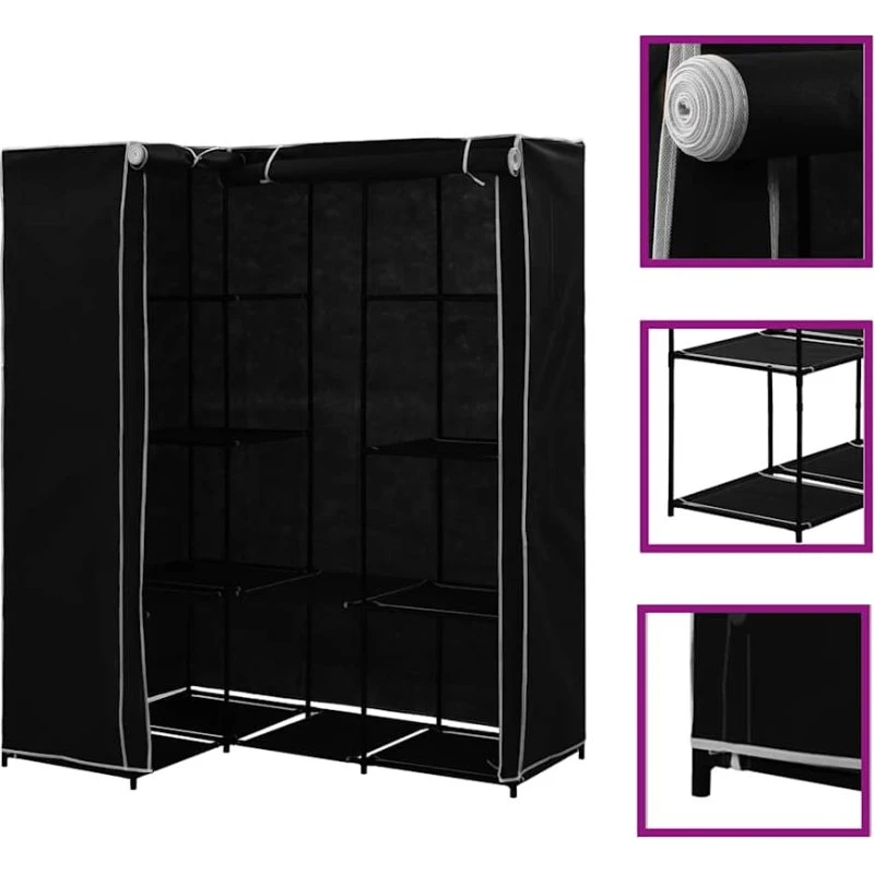 vidaXL hjørneklædeskab 130 x 87 x 169 cm, sort