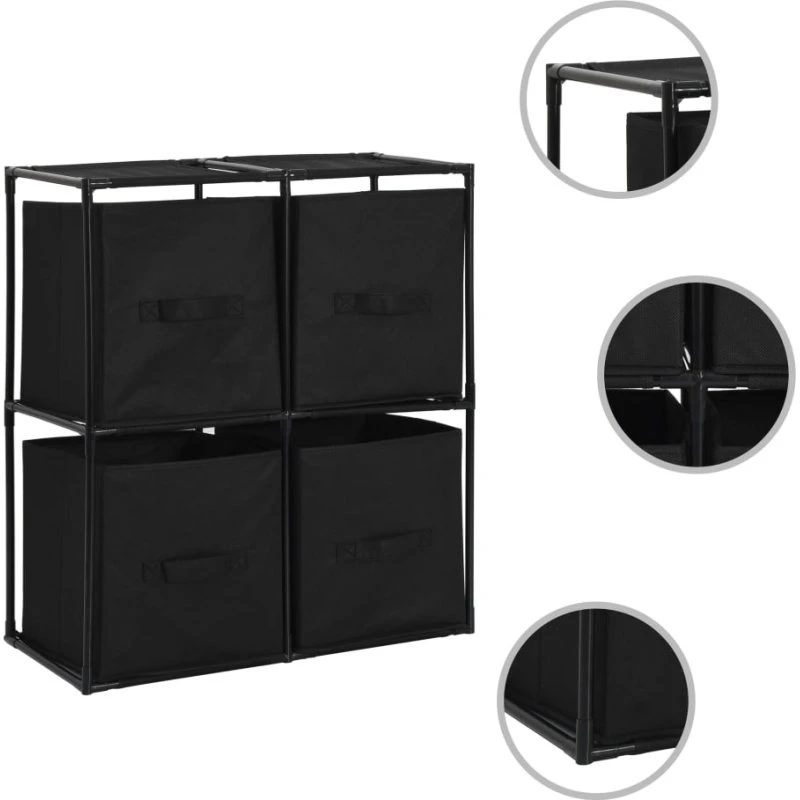 vidaXL reol med 4 stofkurve 63x30x71 cm - sort