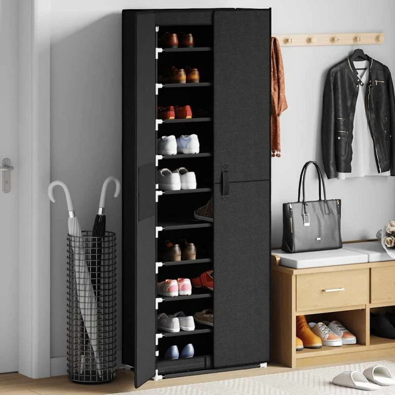 vidaXL skoskab stof sort 60 x 30 x 166 cm – 10 niveauer