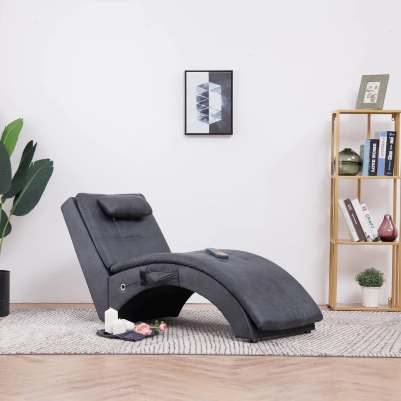 vidaXL massagechaiselong i imiteret ruskind med pude, grå