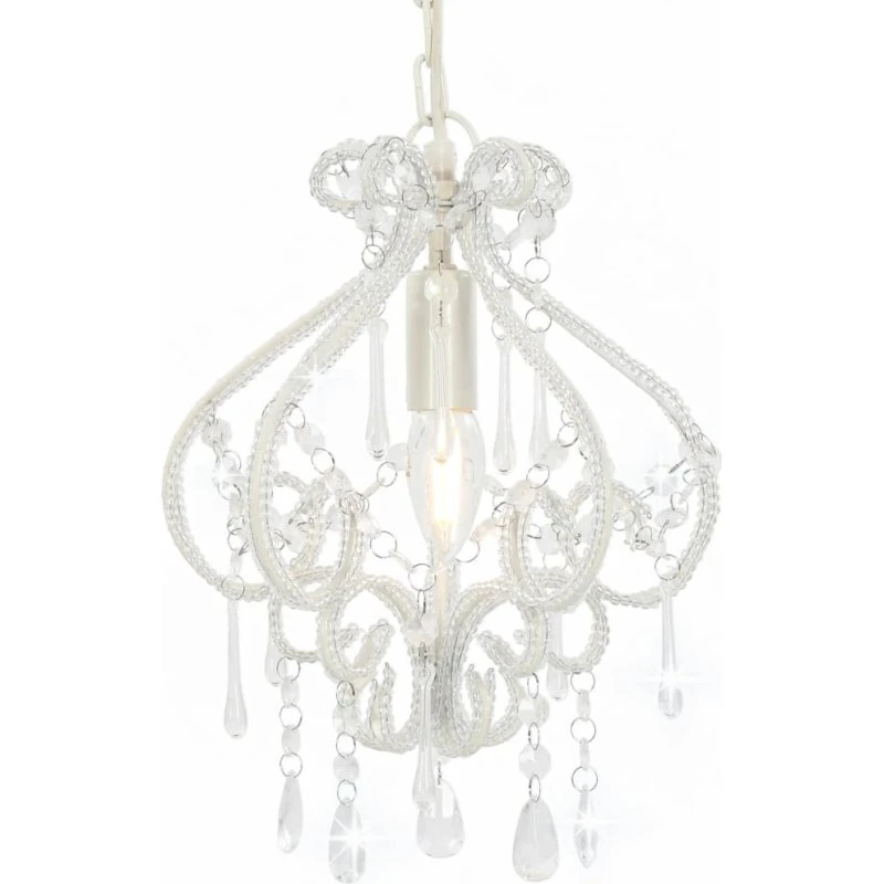 vidaXL loftlampe rund med perler, E14, hvid