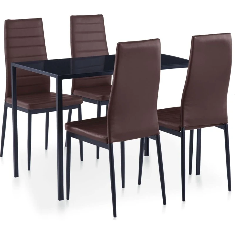 vidaXL spisebordssæt 5 dele brun, hærdet glas